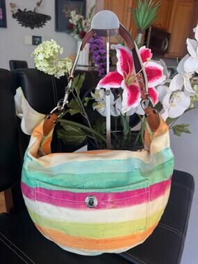 vintage y2k Coach 10022 Hampton Watercolor Stripe Small Hobo Bag USED (bar